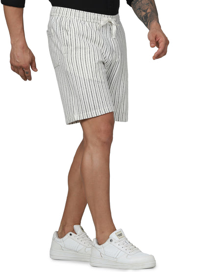 Off White Striped Regular Fit Shorts