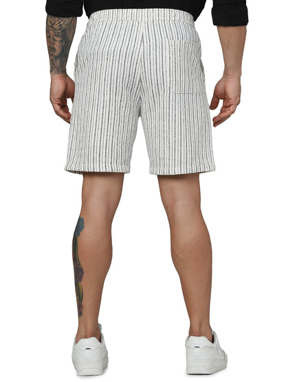 Off White Striped Regular Fit Shorts