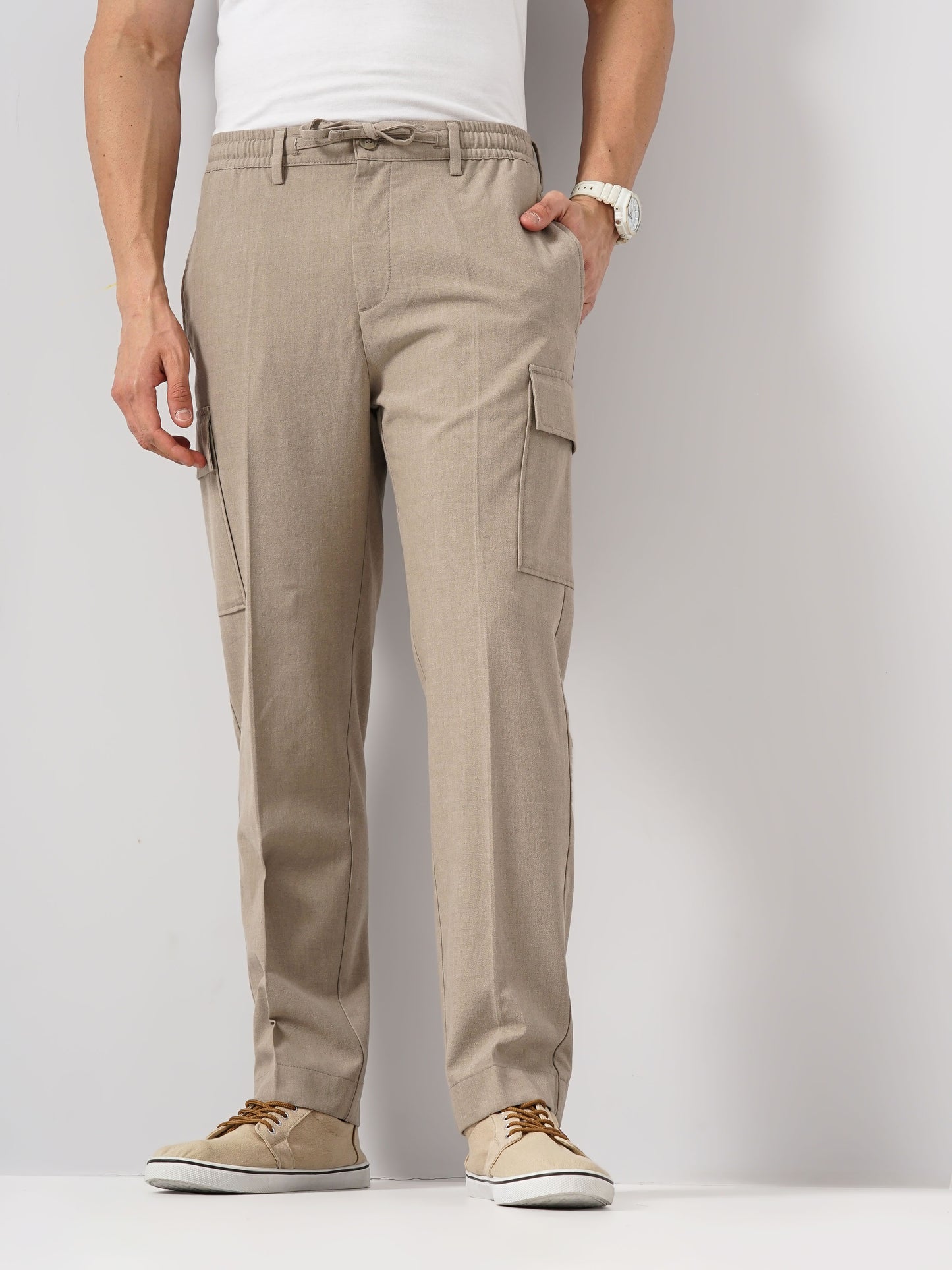 Beige Straight Fit Cargos