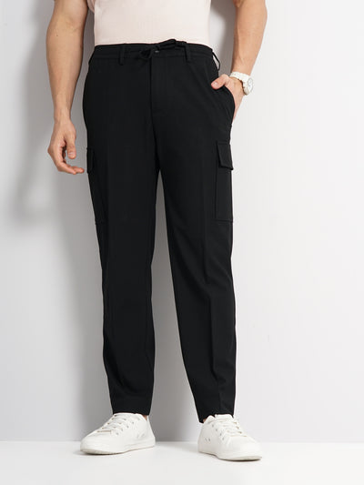 Celio* Polyester Straight Fit Black Trouser