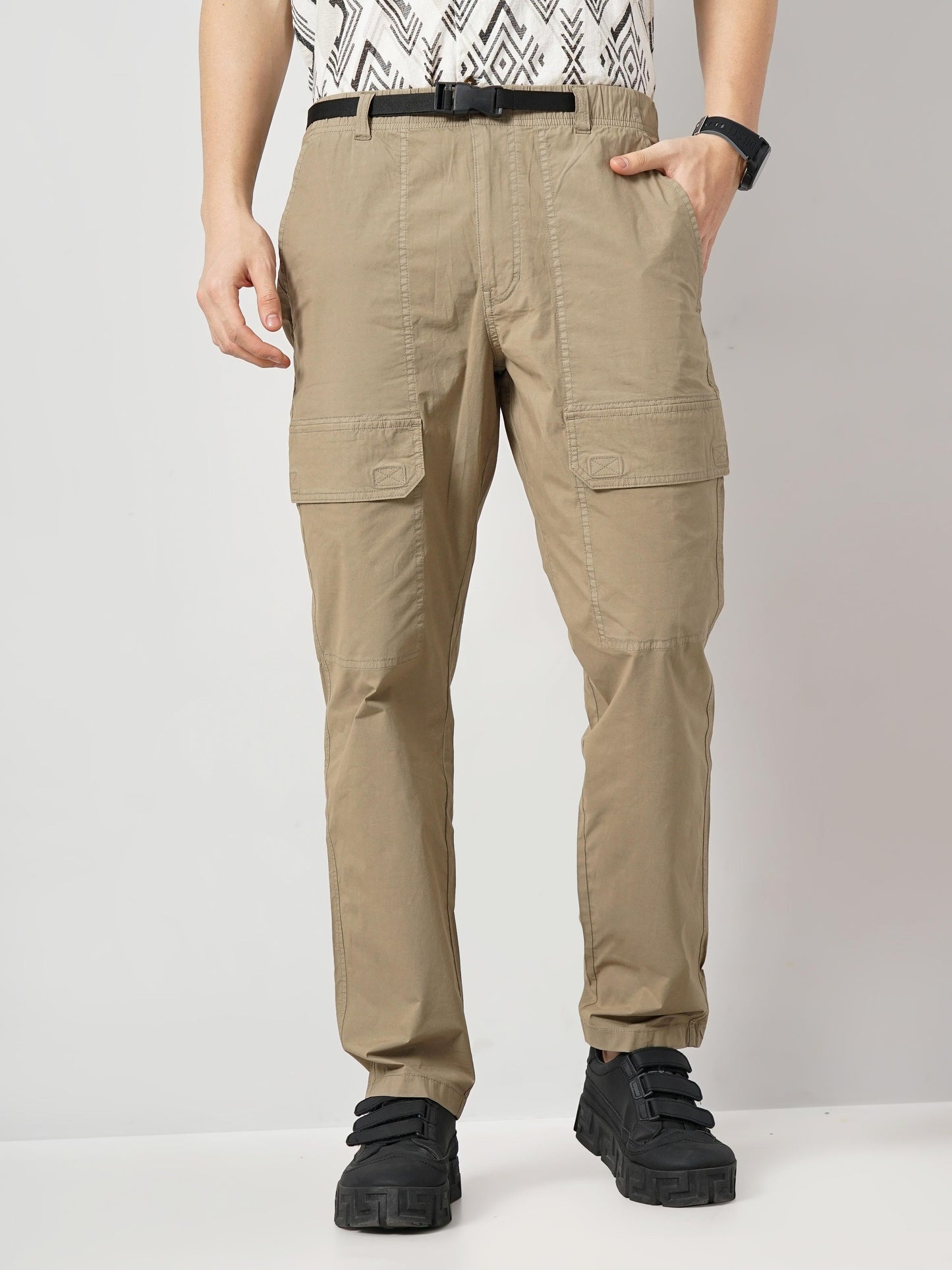 Beige Regular Fit Cargos