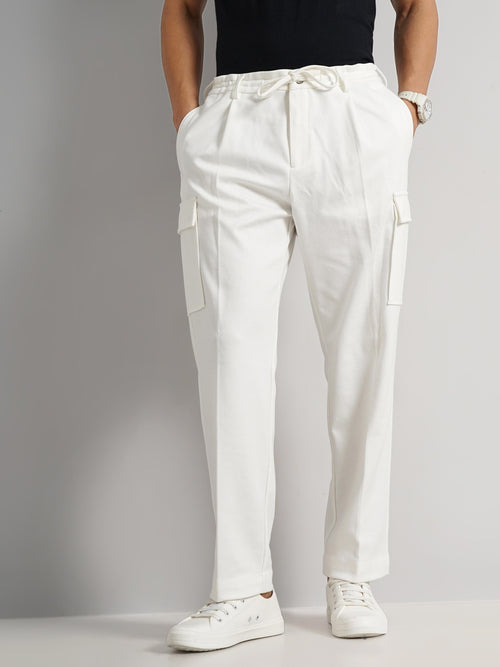Shop Off White Cotton Solid Pants For Men Online Celio