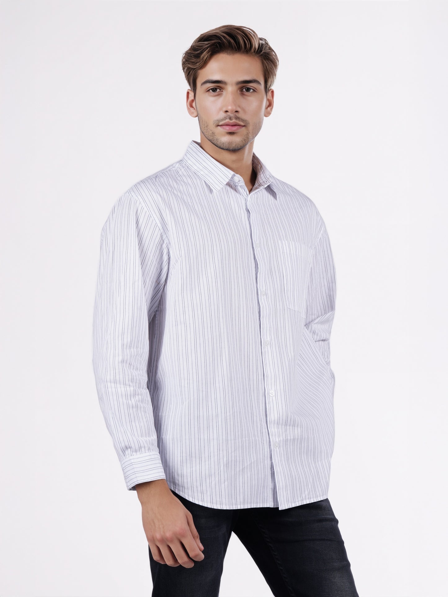 Celio* Men White Striped Overshirt Cotton Shirts