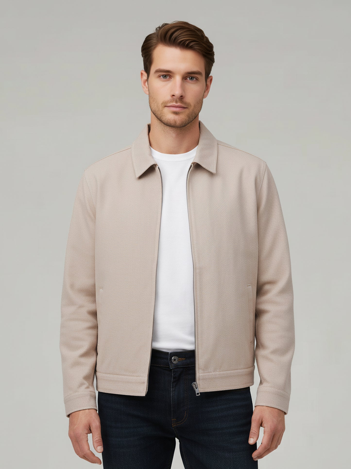 Celio* Men Beige Solid Regular Fit Cotton Jackets