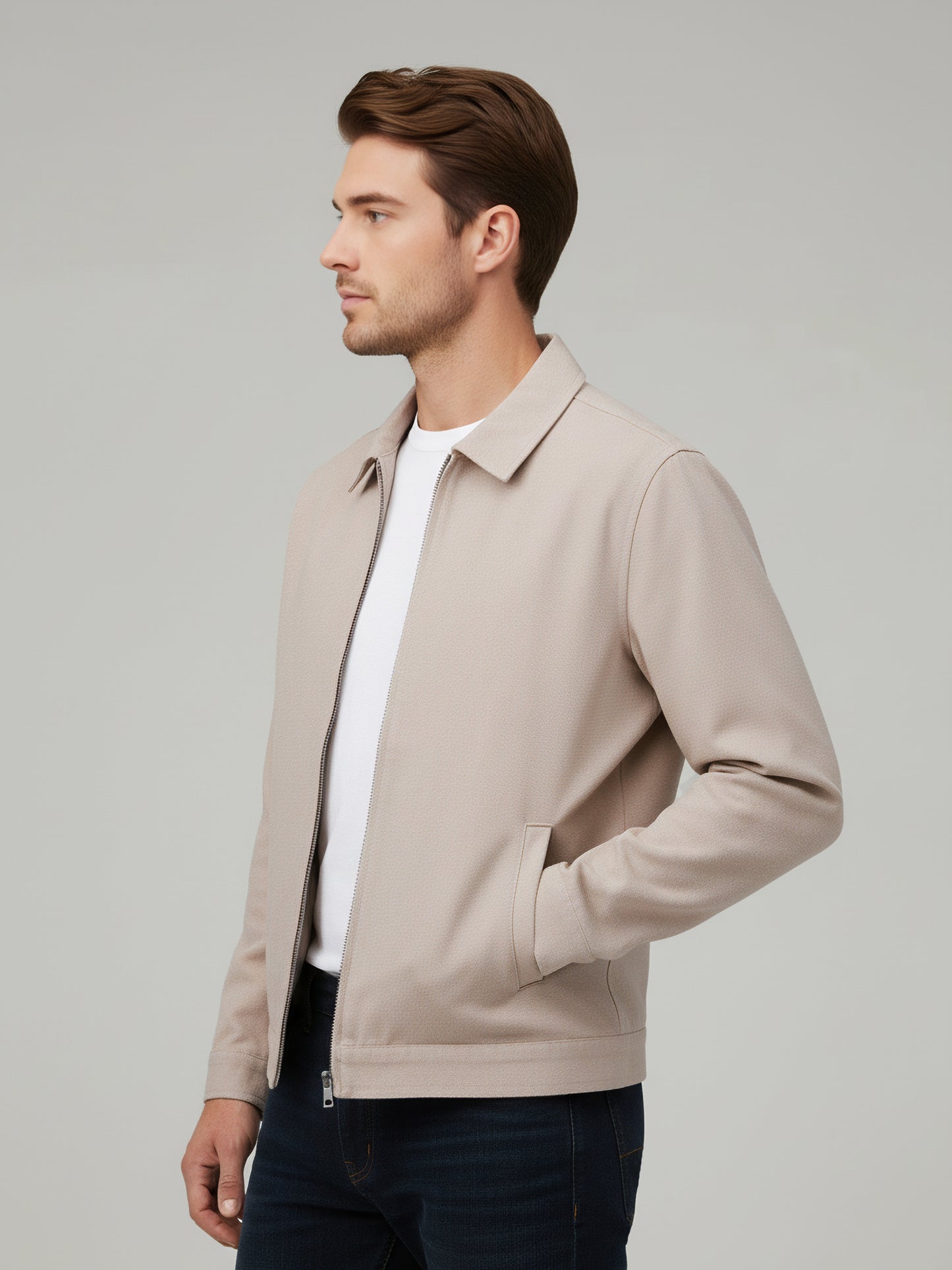 Celio* Men Beige Solid Regular Fit Cotton Jackets
