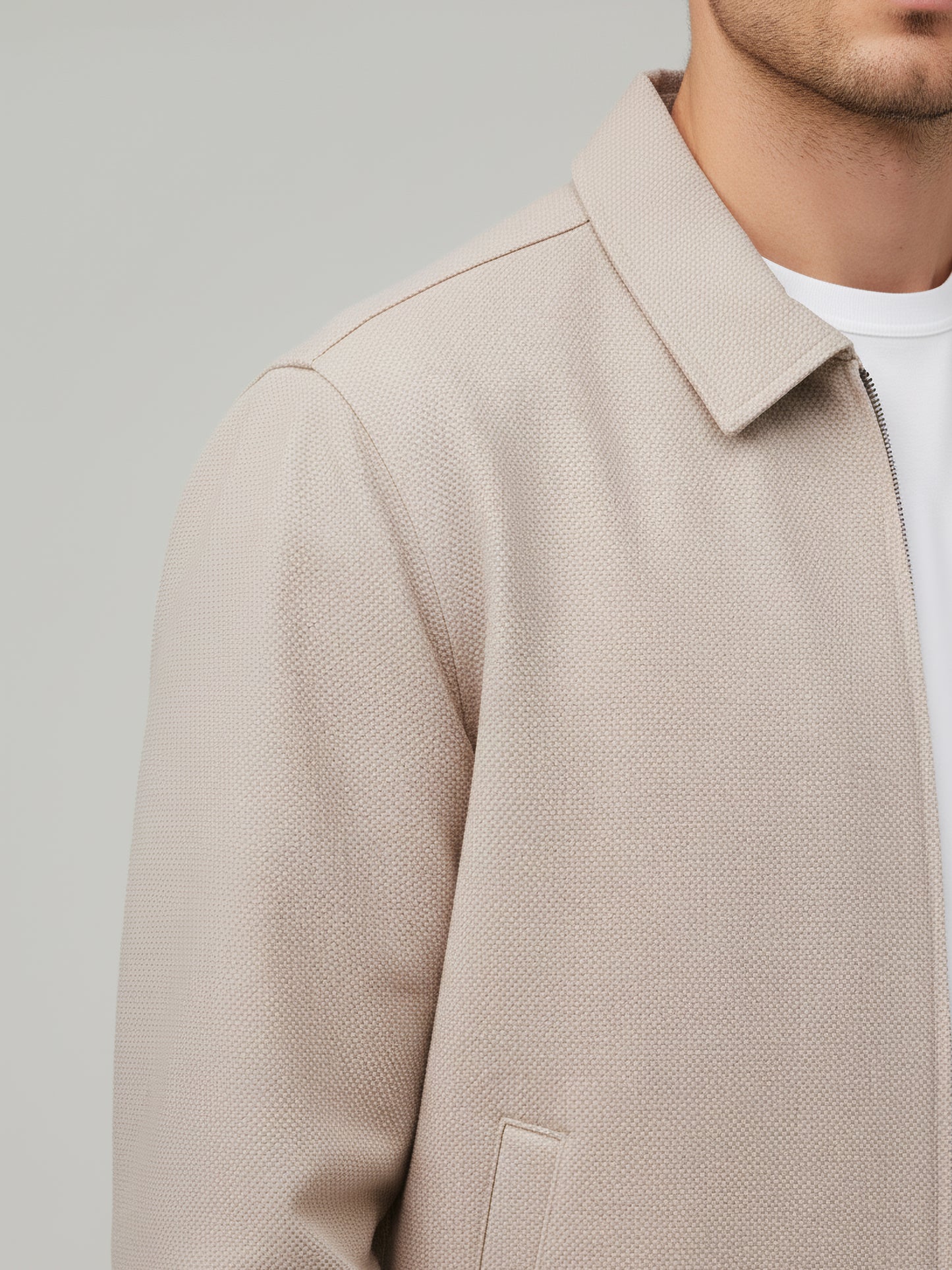 Celio* Men Beige Solid Regular Fit Cotton Jackets