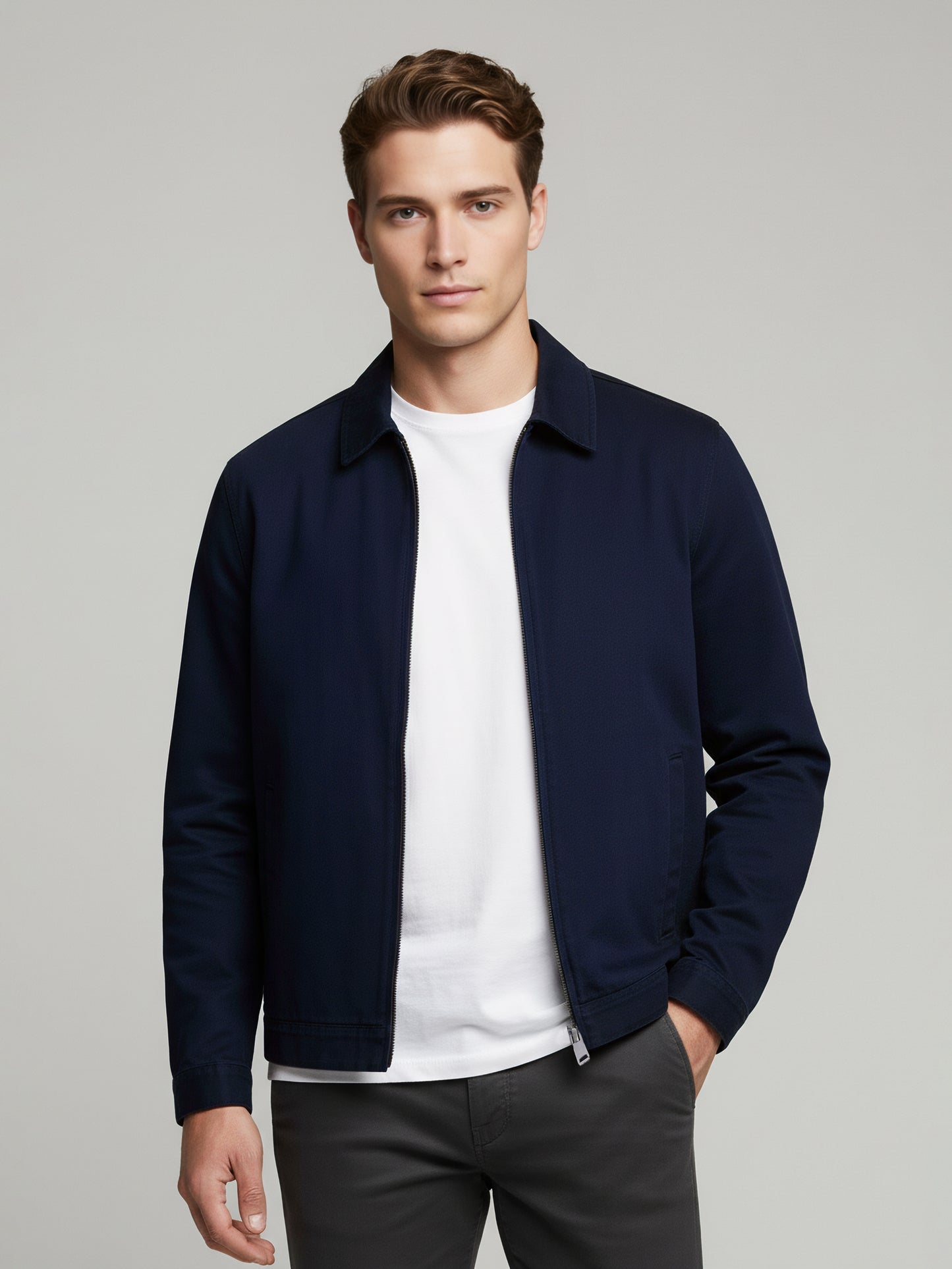 Celio* Men Navy Blue Solid Regular Fit Cotton Jackets