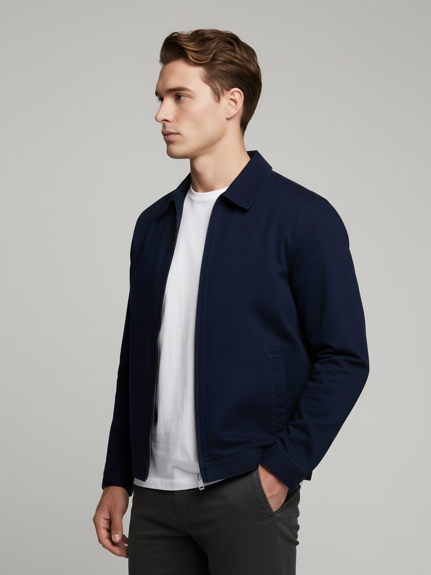 Celio* Men Navy Blue Solid Regular Fit Cotton Jackets