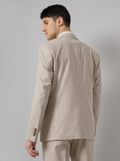 Beige Solid Polyester Blazer