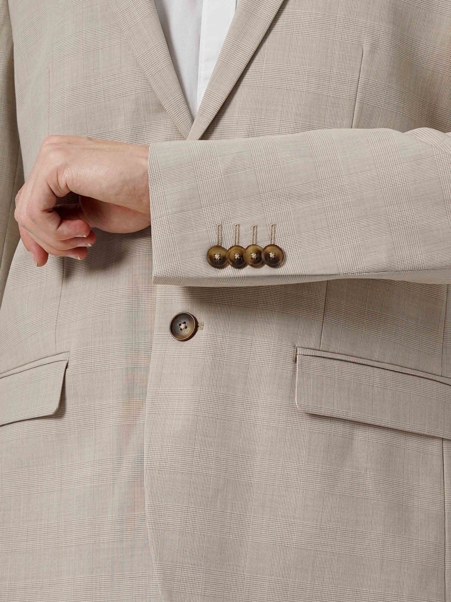 Beige Solid Polyester Blazer