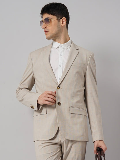 Beige Solid Polyester Blazer