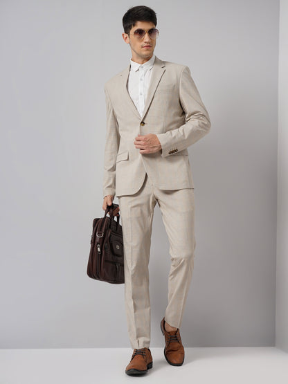 Beige Solid Polyester Blazer