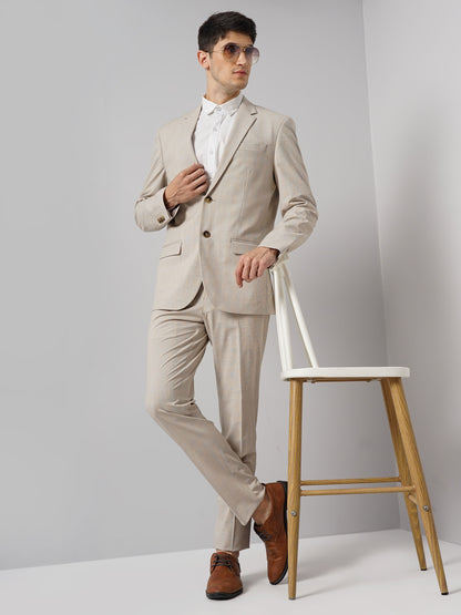 Beige Solid Polyester Blazer