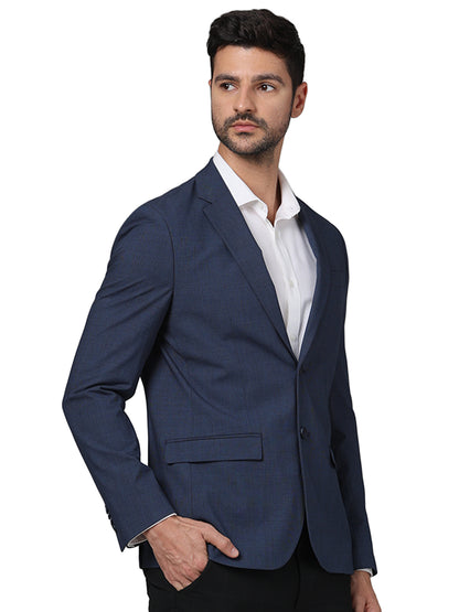 Navy Blue Solid Polyester Blazer