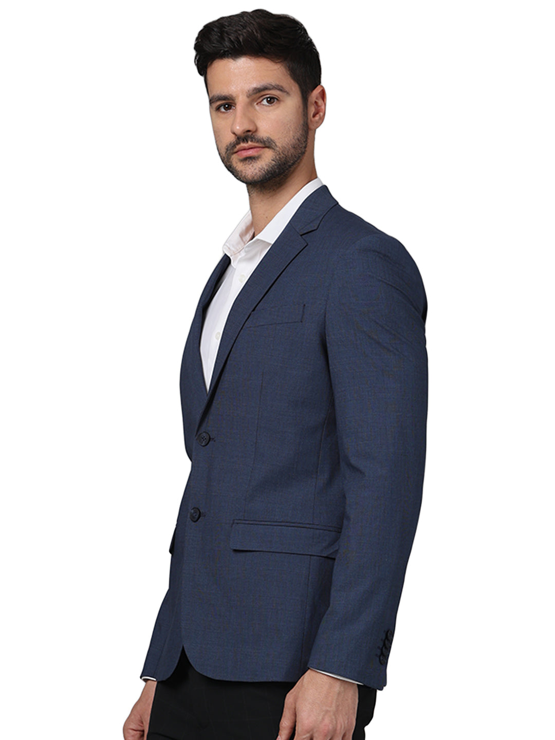 Navy Blue Solid Polyester Blazer