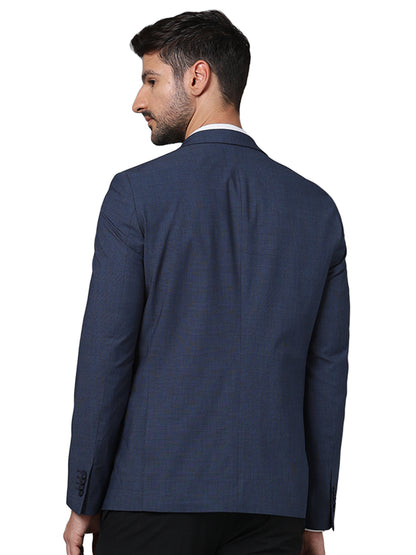 Navy Blue Solid Polyester Blazer