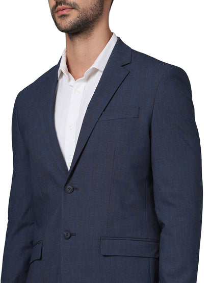 Navy Blue Solid Polyester Blazer