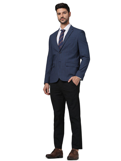 Navy Blue Solid Polyester Blazer