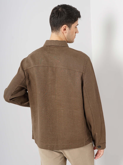 Brown Solid Linen Jacket