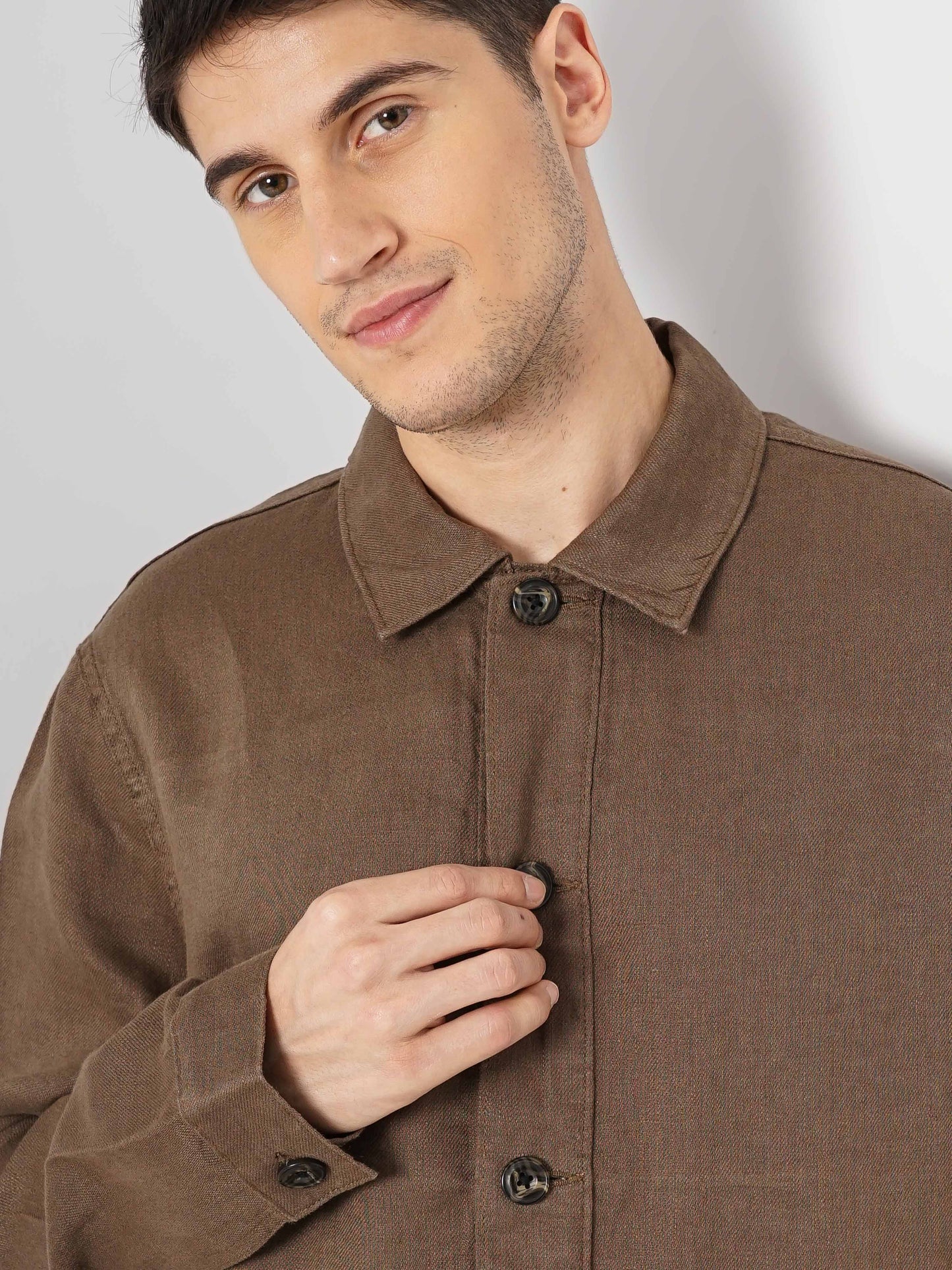 Brown Solid Linen Jacket