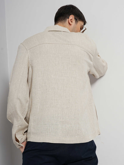 Off White Solid Linen Jacket