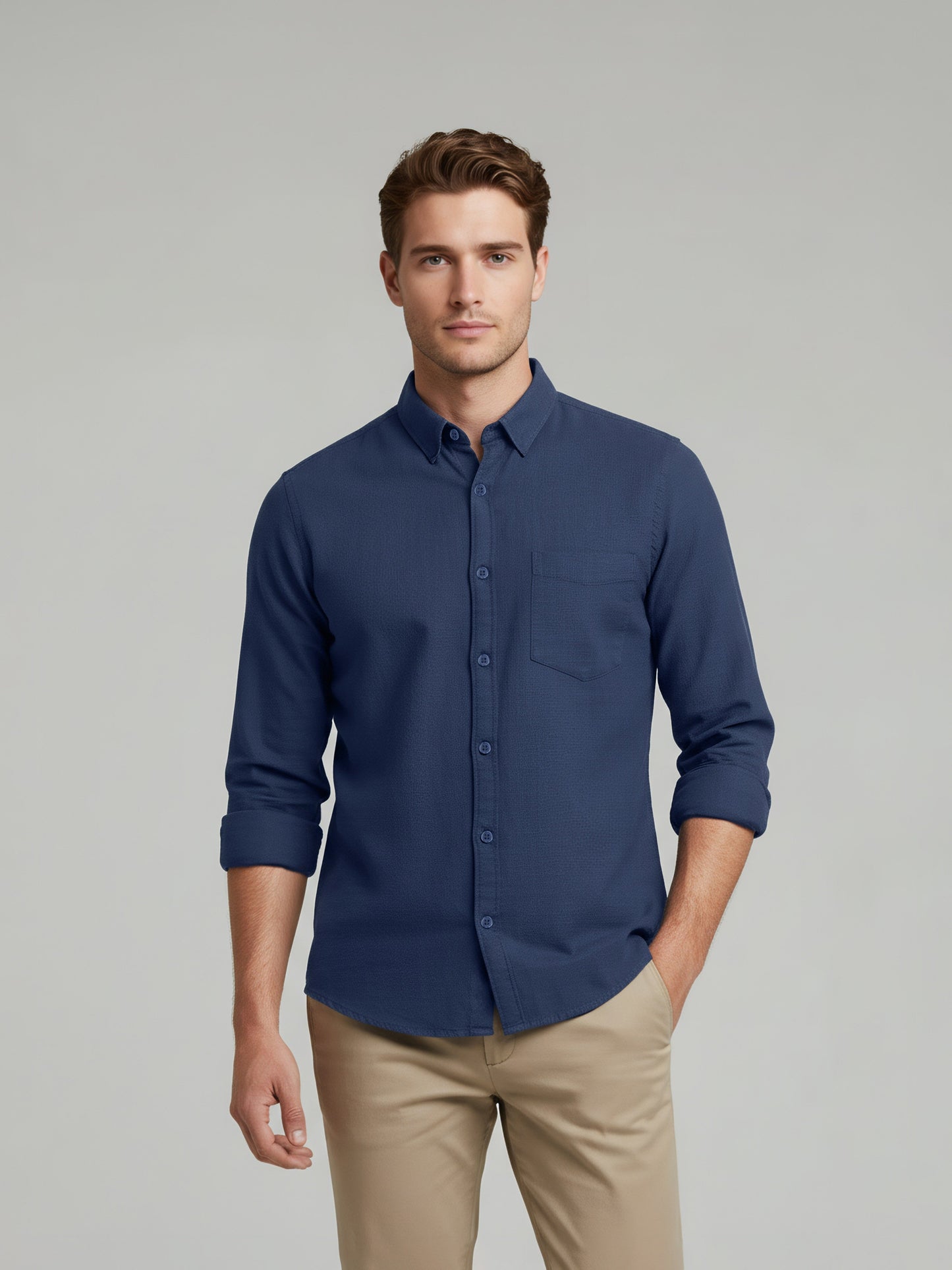 Celio* Men Blue Solid Regular Fit Linen Shirts