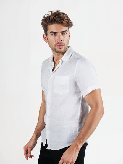 Celio* Solid Regular Fit White Men Linen Shirt