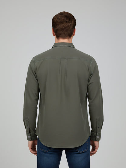 Celio* Men Olive Solid Overshirt Cotton Shirts