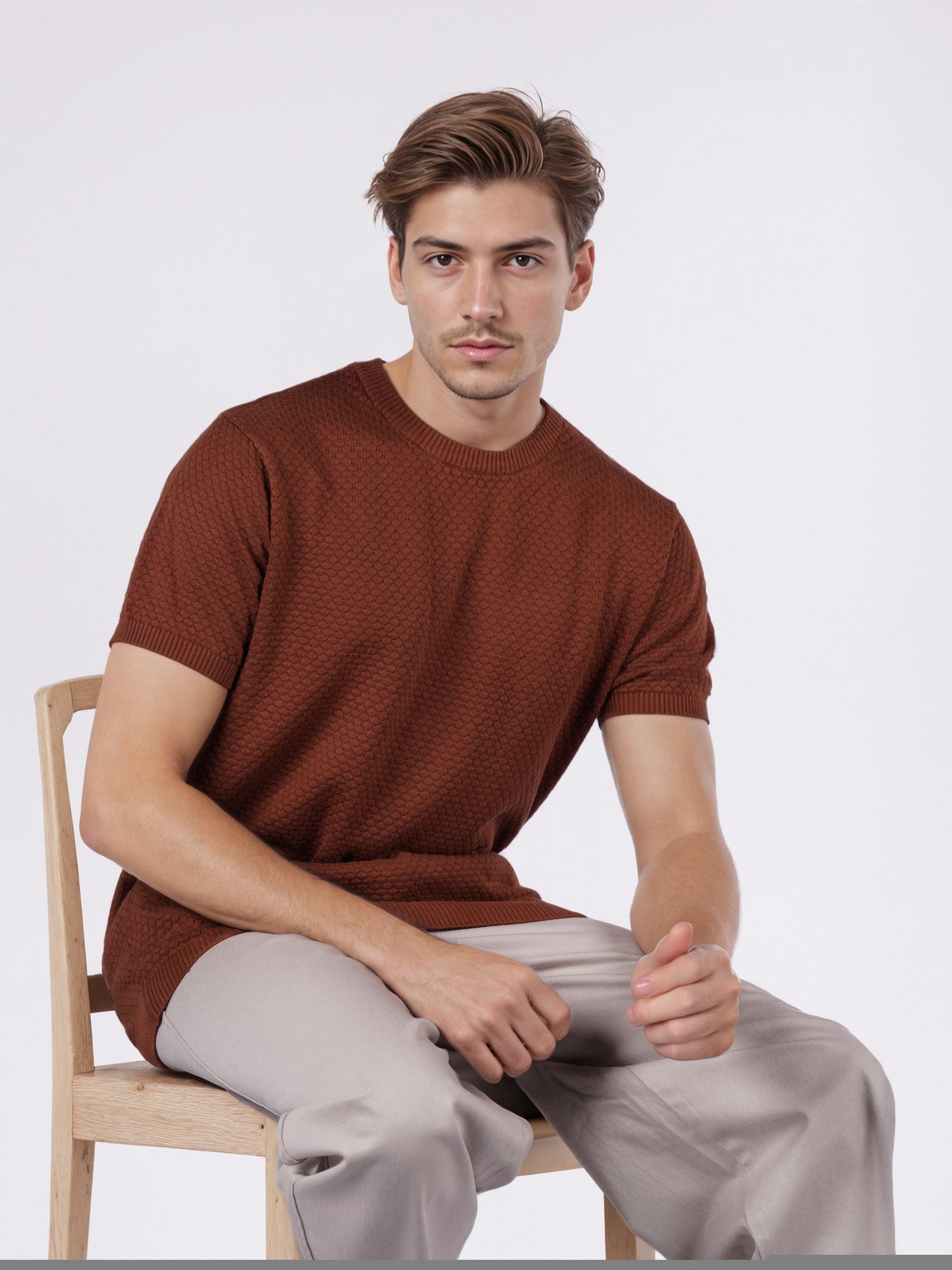 Celio* Men Brown Solid Regular Fit Cotton T-Shirts