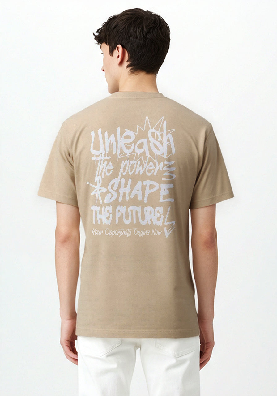 Celio* Men Beige Printed Oversized Cotton T-shirt