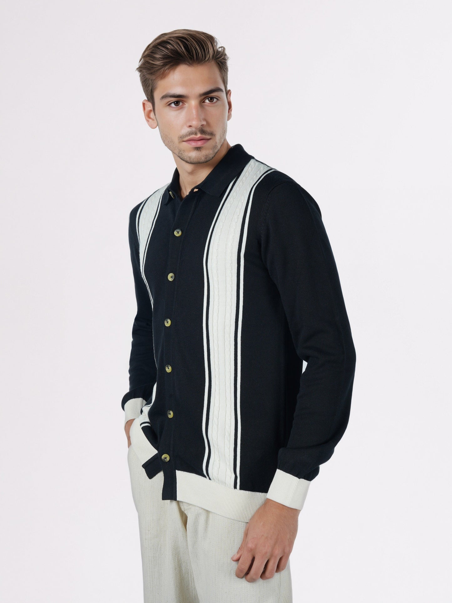 Celio* Men Black Striped Regular Fit Cotton Shirts