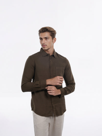 Celio* Men Brown Solid Regular Fit Cotton Shirt