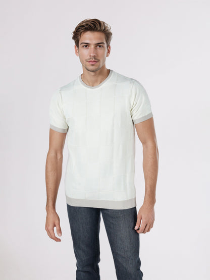 Celio* Men Cream Checked Regular Fit Cotton T-Shirts