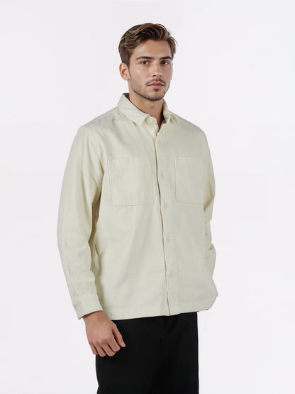 Celio* Men Cream Solid Overshirt Cotton Shirts