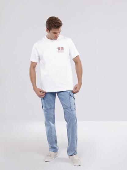 Celio* Men White Printed Boxy Cotton T-Shirt