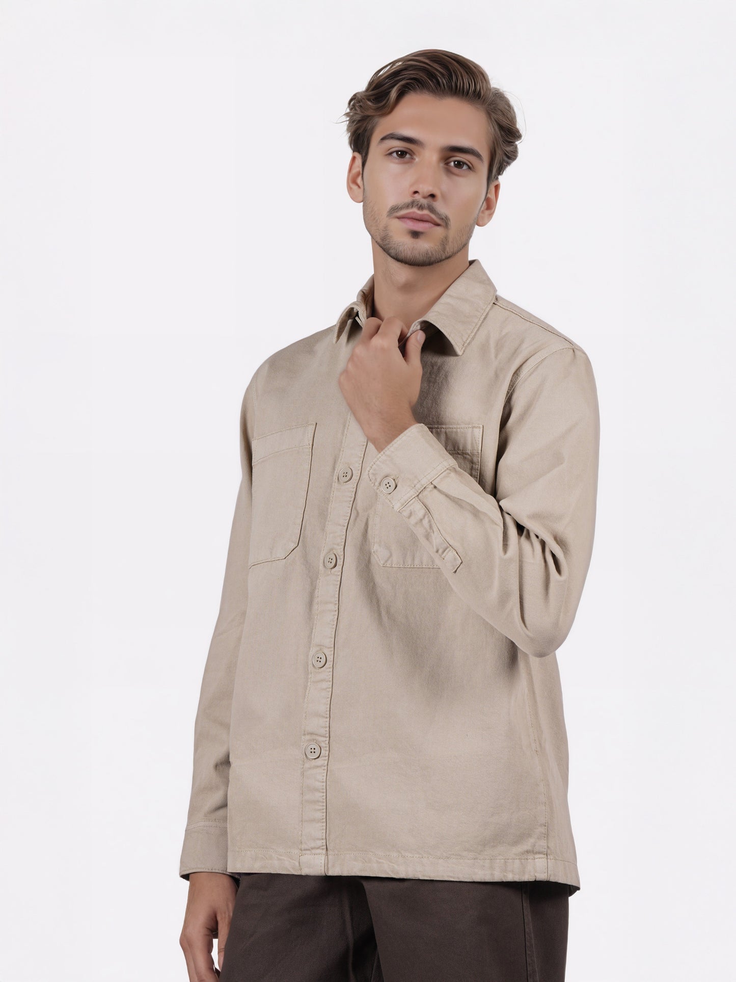Celio* Men Beige Solid Overshirt Cotton Shirts