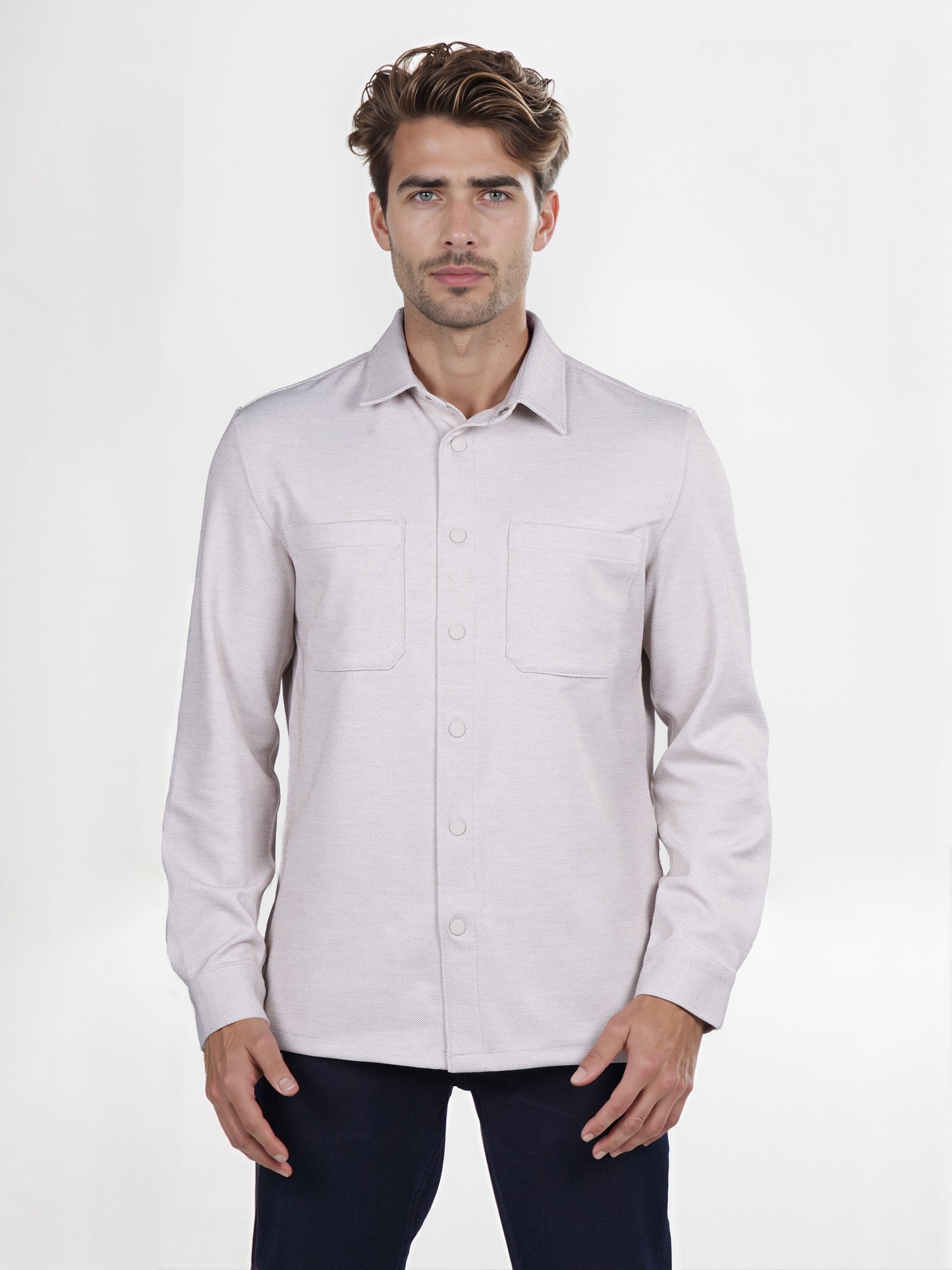 Celio* Solid Overshirt Cotton Beige Shirt