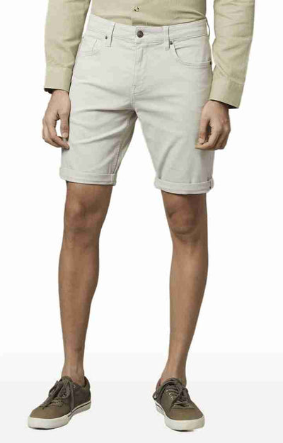 Celio* Cotton Regular Fit Off White Shorts