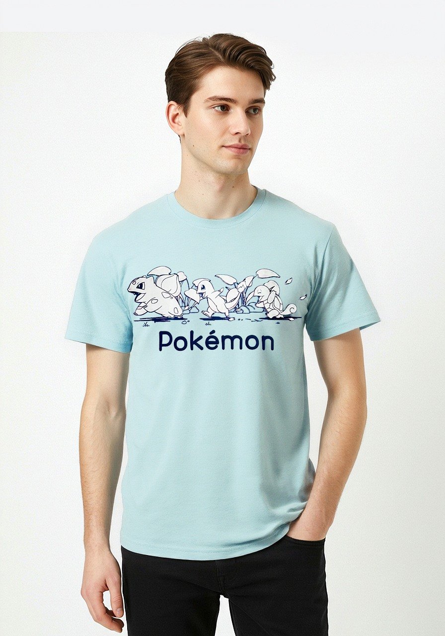 Celio* Pokemon Men Blue Printed Regular Fit Cotton T-shirt