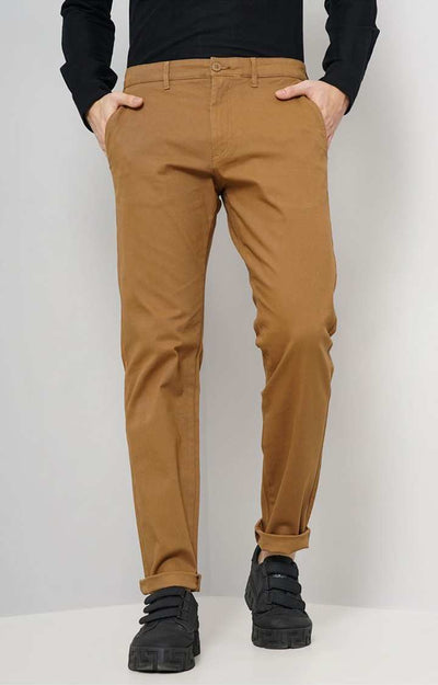 Celio* Cotton-Blend Slim Fit Brown Trouser