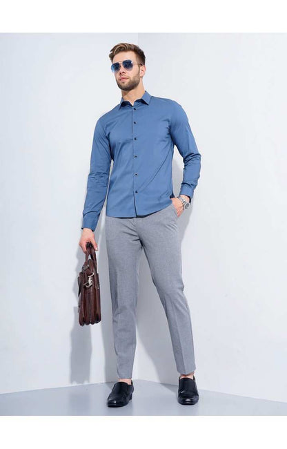 Celio* Solid Regular Fit Workwear Blue Shirts