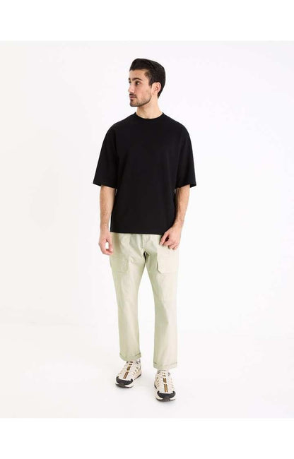 Celio* Solid Oversized Cotton Black T-Shirt