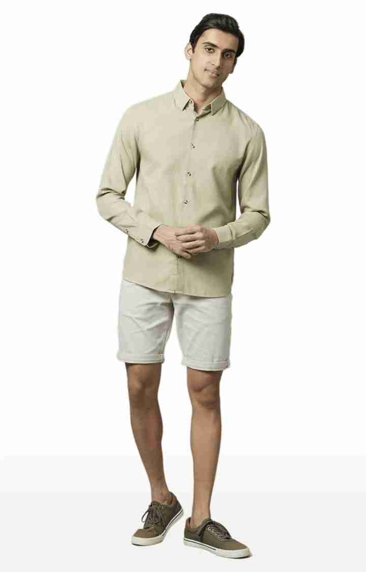 Beige Regular Fit Shorts