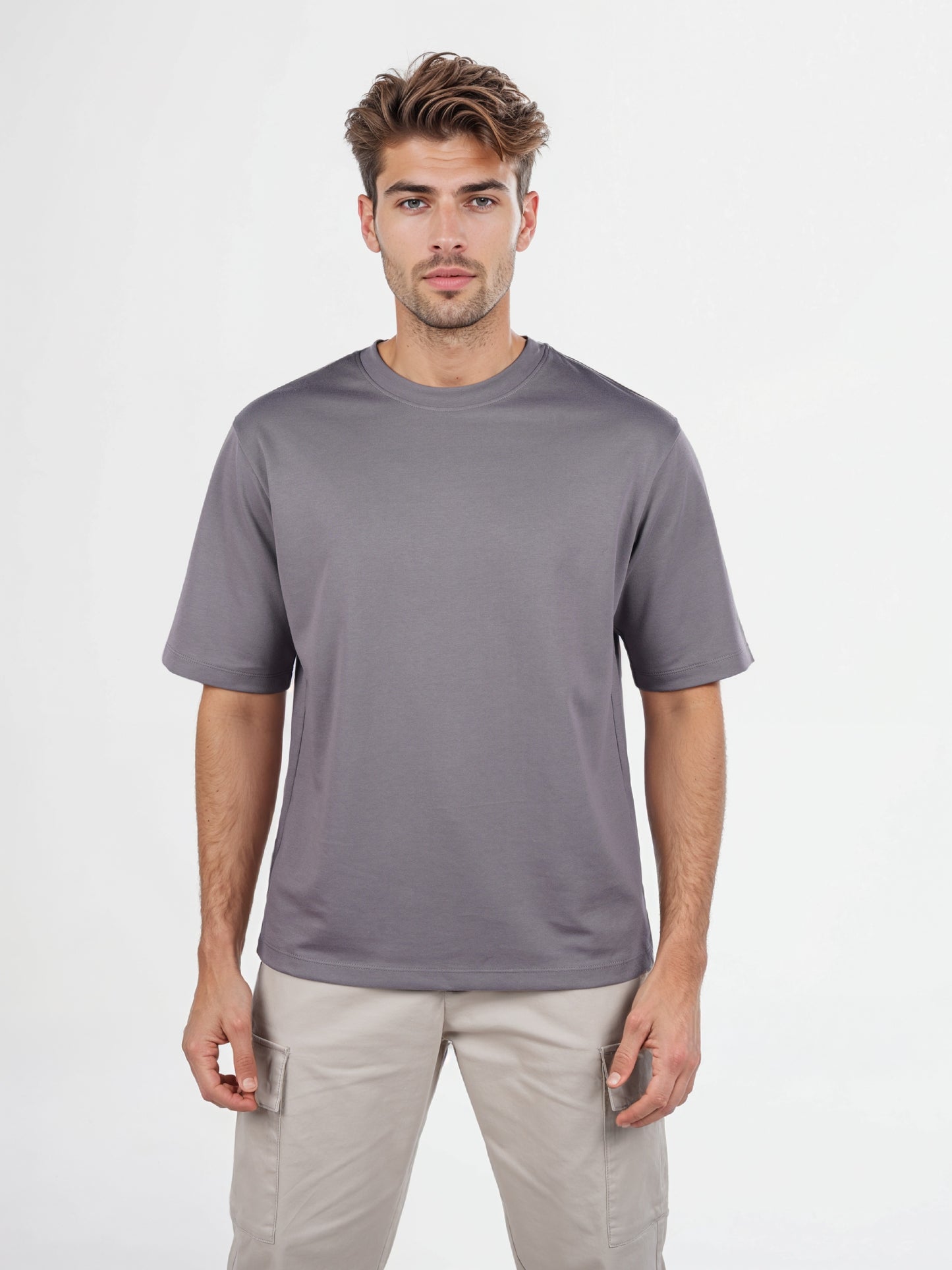 Celio* Solid Regular Fit Poly-Cotton Grey T-Shirt