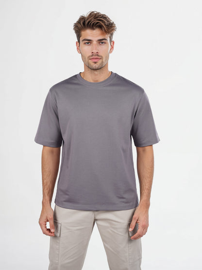 Celio* Solid Regular Fit Poly-Cotton Grey T-Shirt