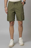 Celio* Cotton Regular Fit Dark Olive Shorts
