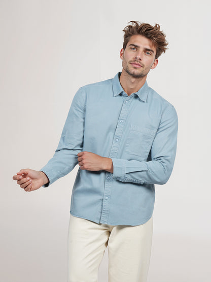 Celio* Men Blue Solid Regular Fit Cotton Shirt