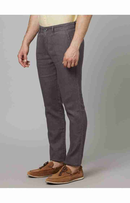 Grey Slim Fit Linen Pants