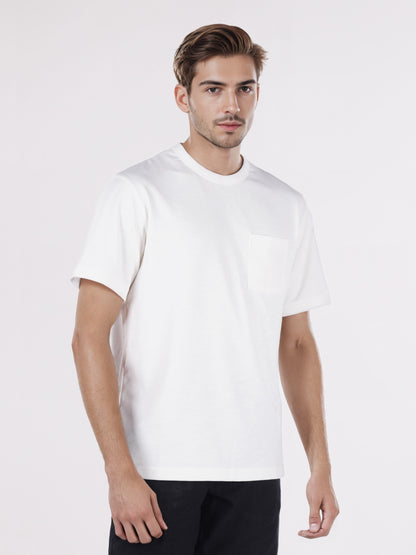 Celio* Men Cream Solid Boxy Fit Cotton-Blend T-Shirts