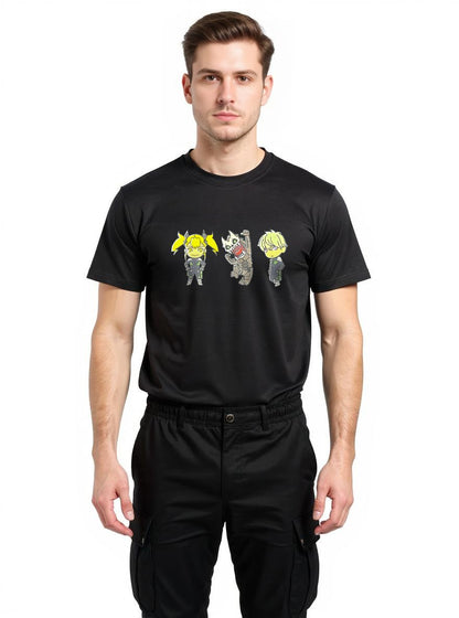 Celio* Men Black Printed Oversized Cotton Kaiju T-Shirt